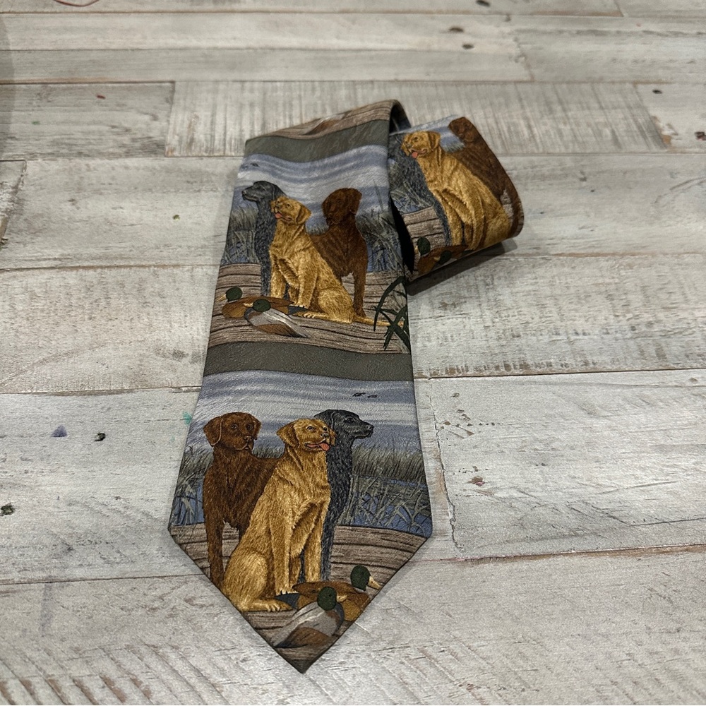Vintage Endangered Species Three’s Company Lab Trio Tie Dog Bird Hunter Labrador